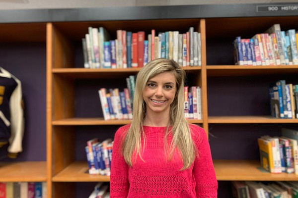 ASHLEY HAGEN IS WELCOMED TO CENTRALS SCIENCE DEPARTMENT -- Ms. Ashley Hagen poses for a picture in the school library.