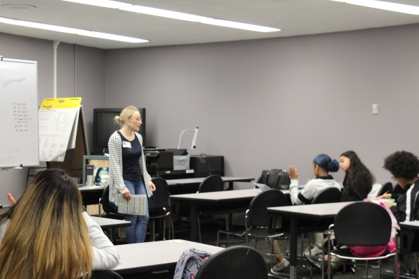 FIRST THINGS FIRST VISITS CENTRAL TO SPEAK WITH FRESHMEN AND SOPHOMORES-- First Things First representative Sarah Ham speaks to the seventh period wellness class.