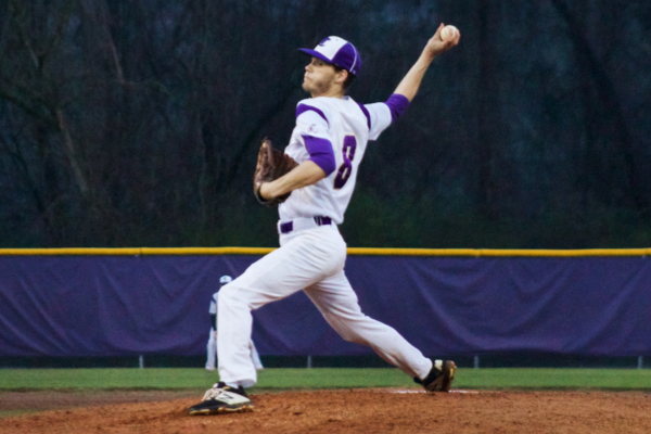 THE POUNDERS FIGHT HARD AGAINST THE HIXSON WILDCATS IN THEIR FIRST TWO GAMES OF THE 2019-2020 BASEBALL SEASON-- Senior Malcolm Tutton is pitching during the home game against Hixson High School. 