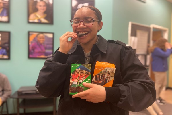 EDITORIAL: WHAT IS CENTRALS FAVORITE GIRL SCOUT COOKIE? -- Senior Jazmynn Ball enjoys a Thin Mint in between her classes. 