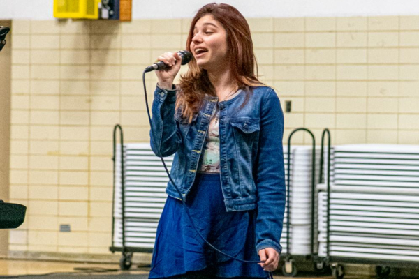 CENTRAL HIGH HOSTS TALENT SHOW -- May Soares sings in front of the student audience at the 2019-2020 talent show that was held on the last day students had in school before the COVID-19 closures.