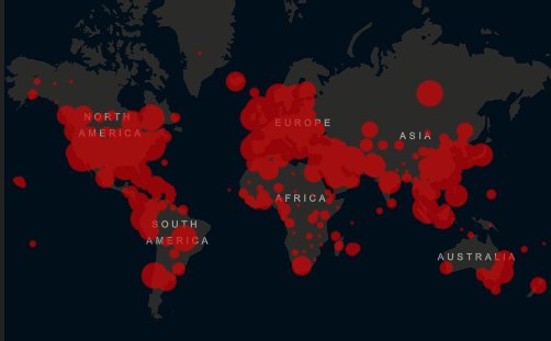 FACTS OVER FEAR: CENTRAL STUDENTS DISCUSS PANDEMIC NEWS COVERAGE -- A real-time map by Johns Hopkins University showcasing all confirmed cases of COVID-19.