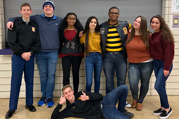 THE HIGH SCHOOL DREAM — (From left to right) Seniors Tyler Mullins, James Ortiz, DayOnna Carson, Danae Wnuk, Jaheim Williams, Abby Young, Cassandra Castillo, and Patrick Quinn, holding thumbs-up, pose for a picture after being named senior superlatives.