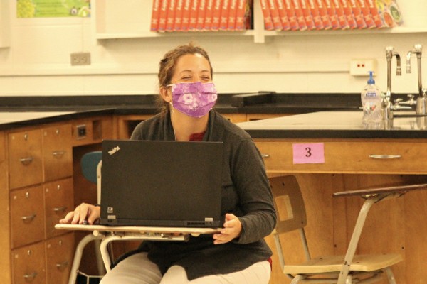 CENTRAL WELCOMES CHRISTINA MOLL TO SCIENCE SUPPORT -- Christina Moll observes her co-teacher, John Brittingham.