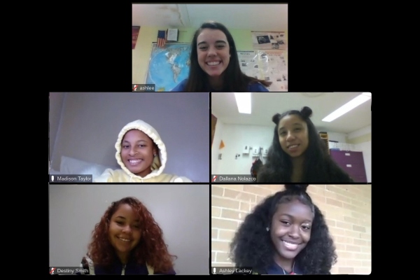 FIVE SENIORS NOMINATED TO GIRLS' HOMECOMING COURT OF 2020 -- (From top to bottom, left to right) Seniors Ashlee Smith, Madison Taylor, Dallana Nolazco, Destiny Smith, and Ashley Lackey pose on a Zoom call.