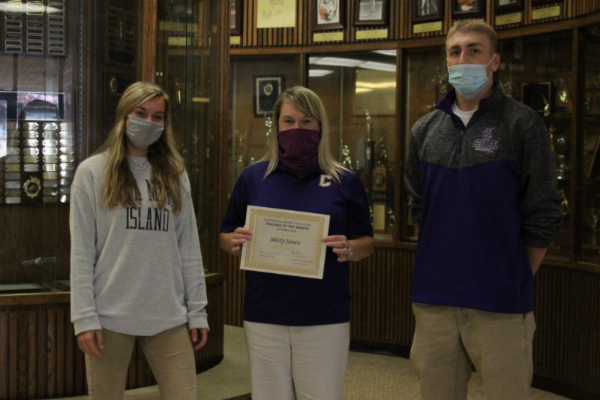 MISTY JONES IS CENTRALS TEACHER OF THE MONTH FOR OCTOBER -- Mrs. Misty Jones is presented with a certificate for earning the teacher of the month award. 