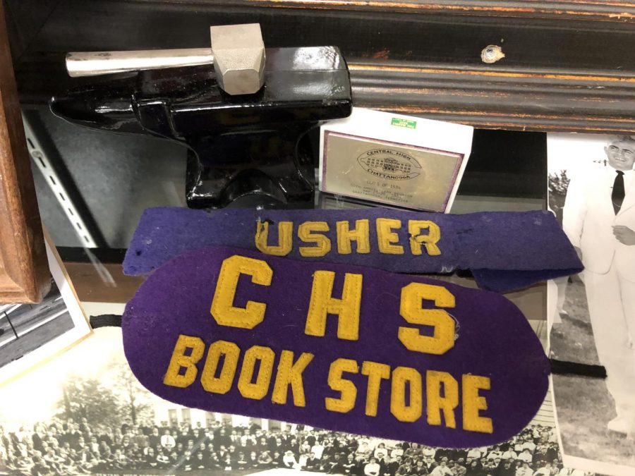 CENTRALS LONG HISTORY OF STUDENT INVOLVEMENT -- CHS bookstore and usher armbands sit in a display case honoring Centrals past. 
