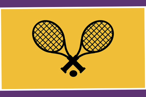 2021 TENNIS PREVIEW -- Tennis rackets sit in front of a purple and gold background.