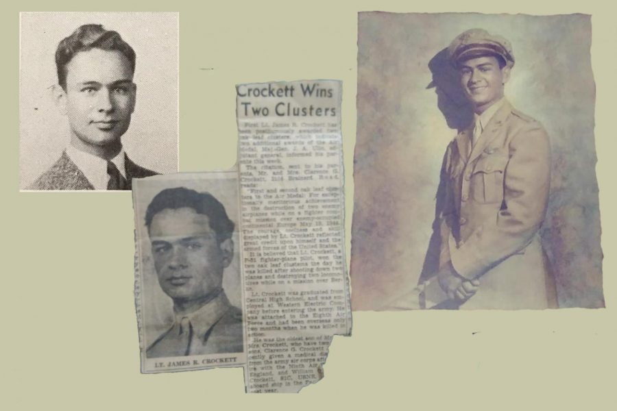 DUTCH+FIELDS+OF+HONOR+FOUNDATION+HONORS+CENTRAL+GRADUATE+AND+WWII+VETERAN+--+Portraits+and+newspaper+clippings+of+Lieutenant+Crockett+include+his+senior+pictures+and+military+portrait.+