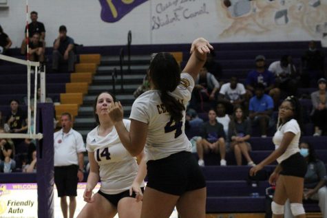 LADY POUNDERS DOMINATE EAST RIDGE IN CRUCIAL DISTRICT MATCHUP -- Senior Makayla McCarthy gets ready to spike. 