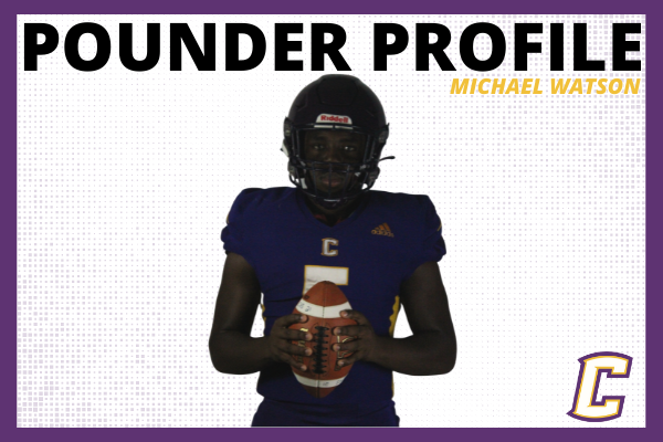 POUNDER PROFILE: SENIOR MICHAEL WATSON -- Michael Watson, featured in graphic designed by Karleigh Schwarzl.