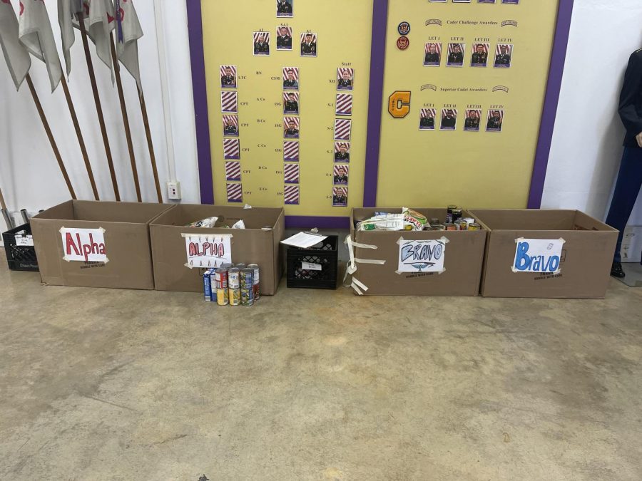 CENTRAL JROTC HOSTS ANNUAL FOOD DRIVE--Boxes of food from each company are in the Armory