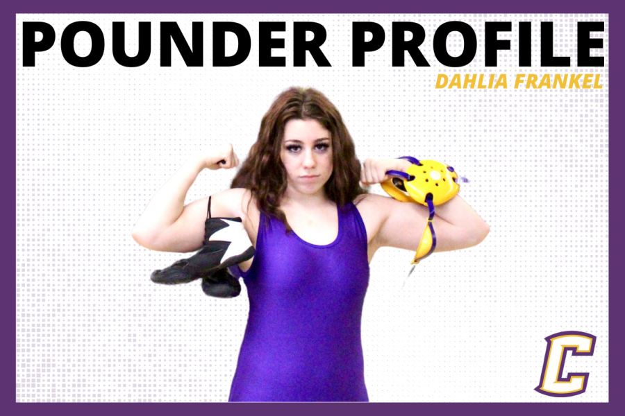 POUNDER PROFILE: SENIOR WRESTLER  DAHLIA FRANKEL -- Dahlia Frankel pictured in a graphic. 