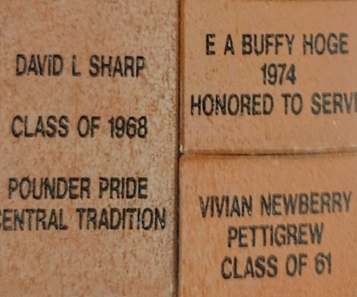 ALUMNI BRICKS: LEAVE YOUR LEGACY WRITTEN IN STONE -- Example of engraved bricks available for purchase